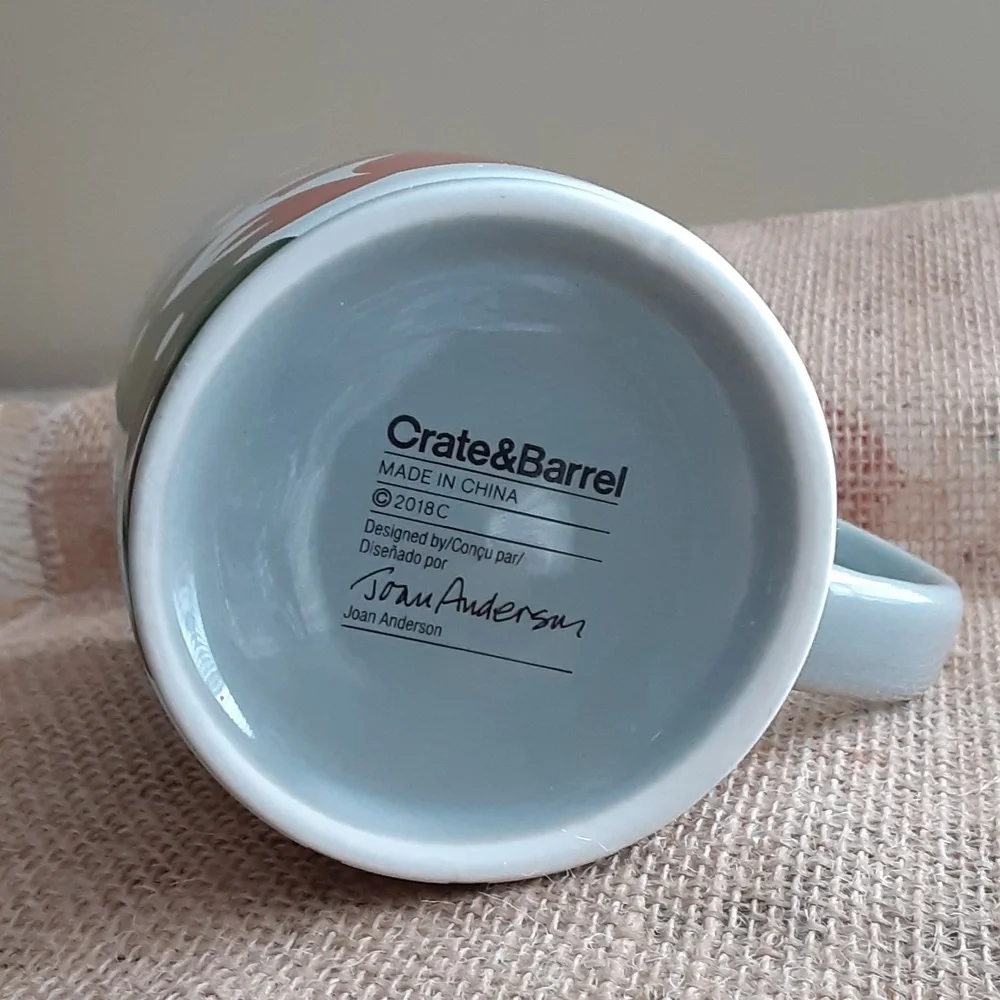 Crate & Barrel Winter Gift Fox Rabbit Snow Gray White Red 10 oz Ceramic